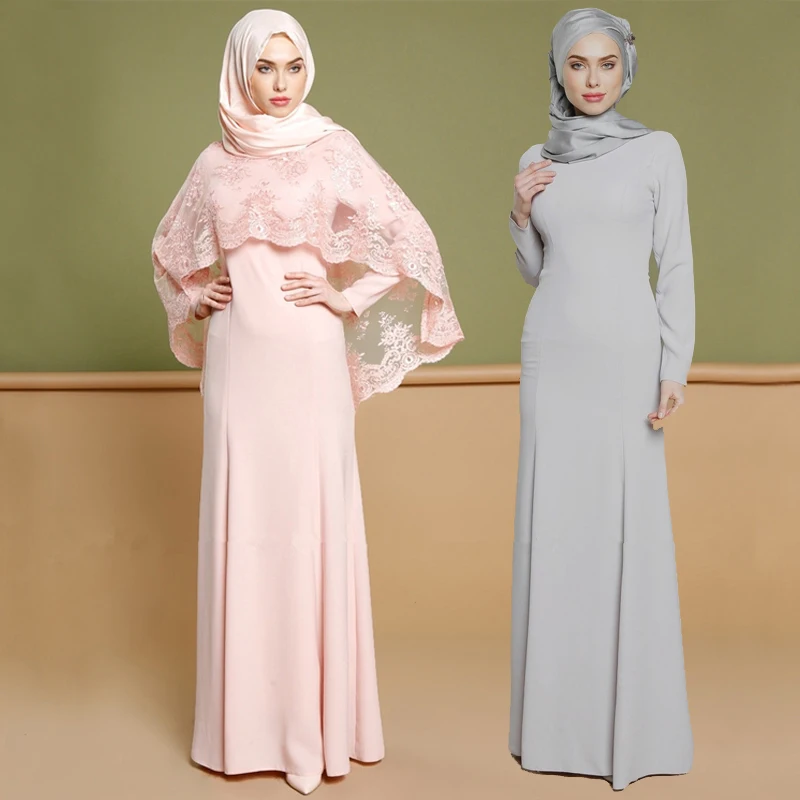 

Muslim Maxi Dress Abaya Embroidery Lace Long Robe with shawl Middle East Gowns Kimono Jubah Ramadan Kaftan Islamic Clothing