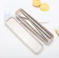 

High quality metal stainless steel drinking straw with wheat box/cleaner brush set straight/bend milk metal straw