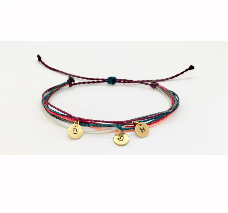 Adjustable Handmade Letter Charm Waterproof Cord Hemp Bracelets Thread