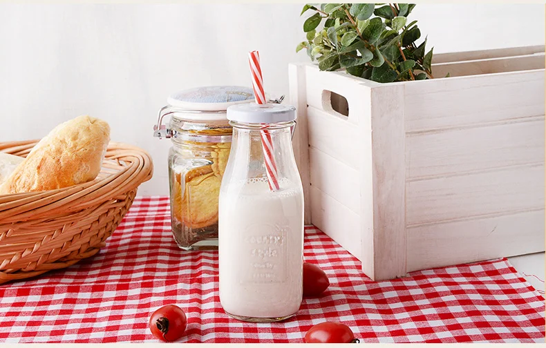 Custom 400ml Dairy Reusable Glass Milk Bottles With Metal Screw Lids