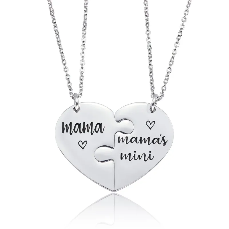 

Loftily Jewelry Fashion 2PCS Custom Metal Heart Mama and Mama's Mini Jigsaw Mother Daughter Necklace, Silver, rose gold