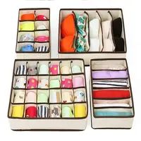 

2019 Grid Closet Underwear Organizer Drawer Divider Storage Bin Box for Bras Panties Socks Ties, Set of 4, Beige