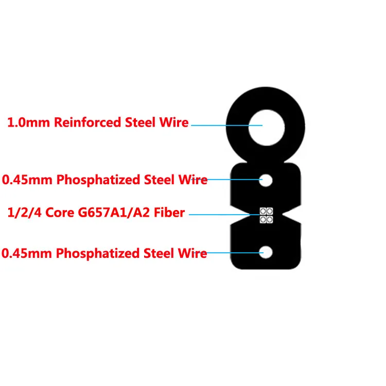 Outdoor 2 Core Self-supporting Fig 8 type FTTH Fiber Optic Drop Wire Telephone Cable