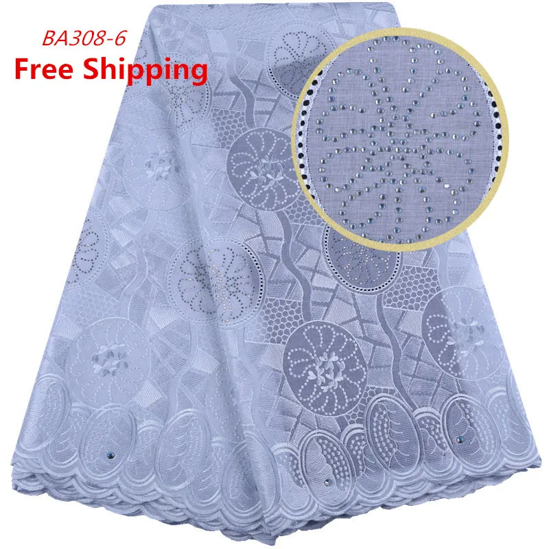 

1536 Free Shipping Pure white African Dry Swiss Voile Lace Fabric 2019, Cupion