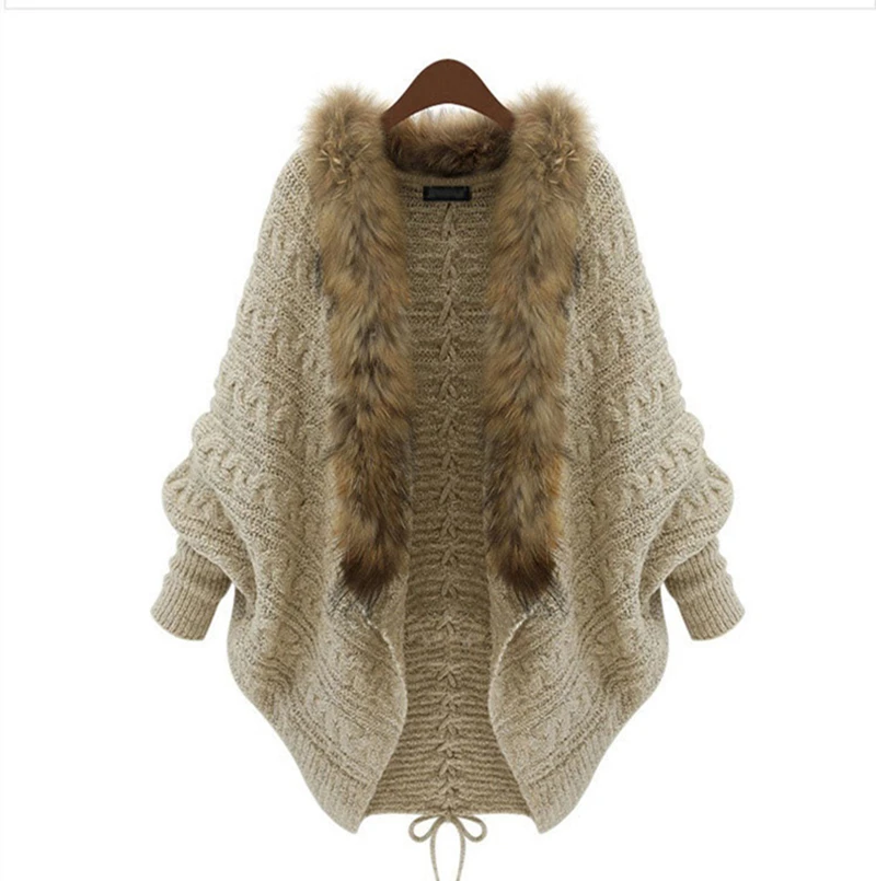 Fashion Women Loose Fur Collar Cardigan Sweater 2015 Autumn font b Winter b font Ladies New