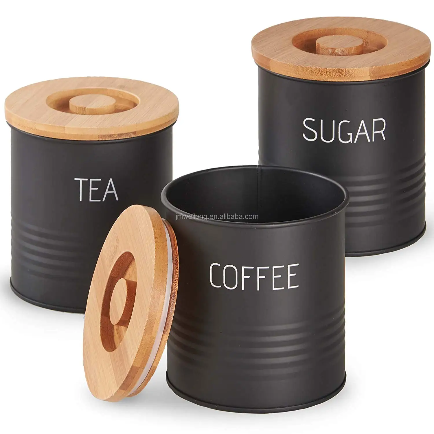 Matte Black Gold Bread Bin With Bamboo Lid Canister Sets - Buy Canister ...