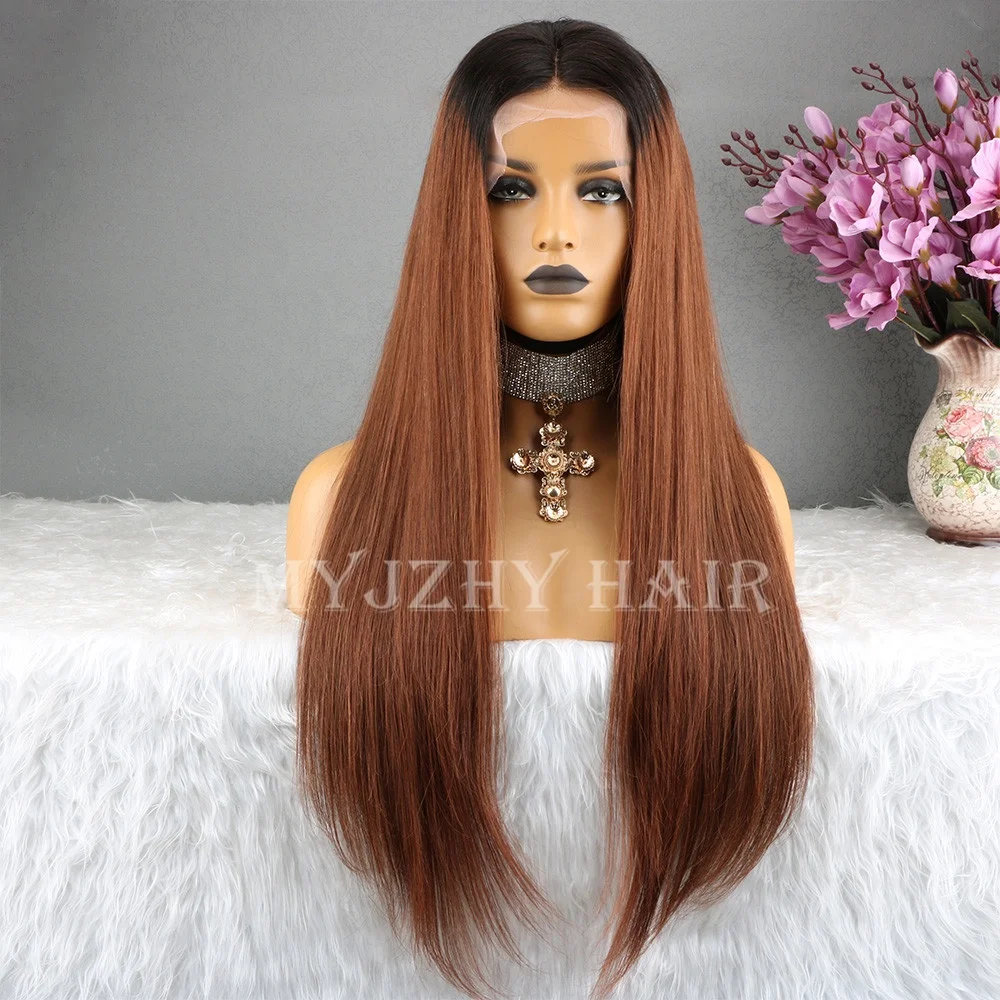 Unprocessed #1b Golden Brown Straight Black 100% Brazilian Human Hair Virgin Full Lace Wigs