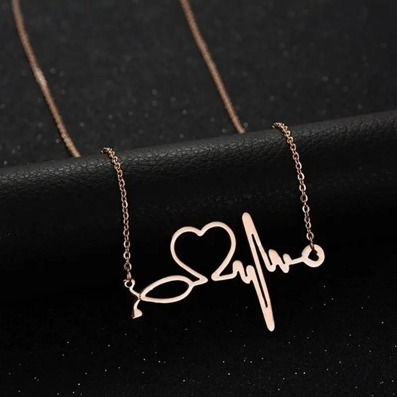 

ALLOY Medical Nurse or Doctor Stethoscope Heart Heartbeat Love You Necklace, As pictures