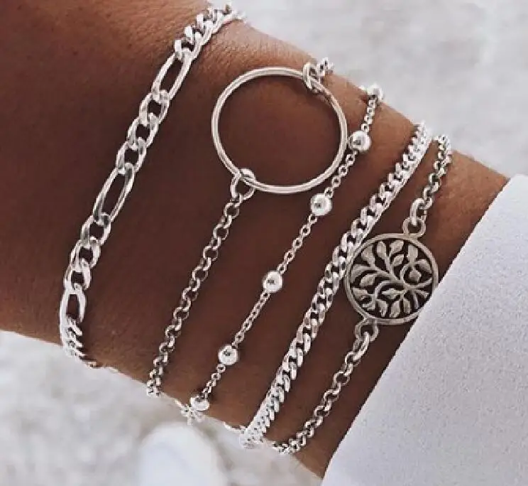 

New Hollow Circle Bead Chain Bracelet Five Piece Suit Anklet Jewelry
