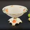 ceramic fruit bowl china suppliers home party decoration round gold rim porcelain bowl with foot