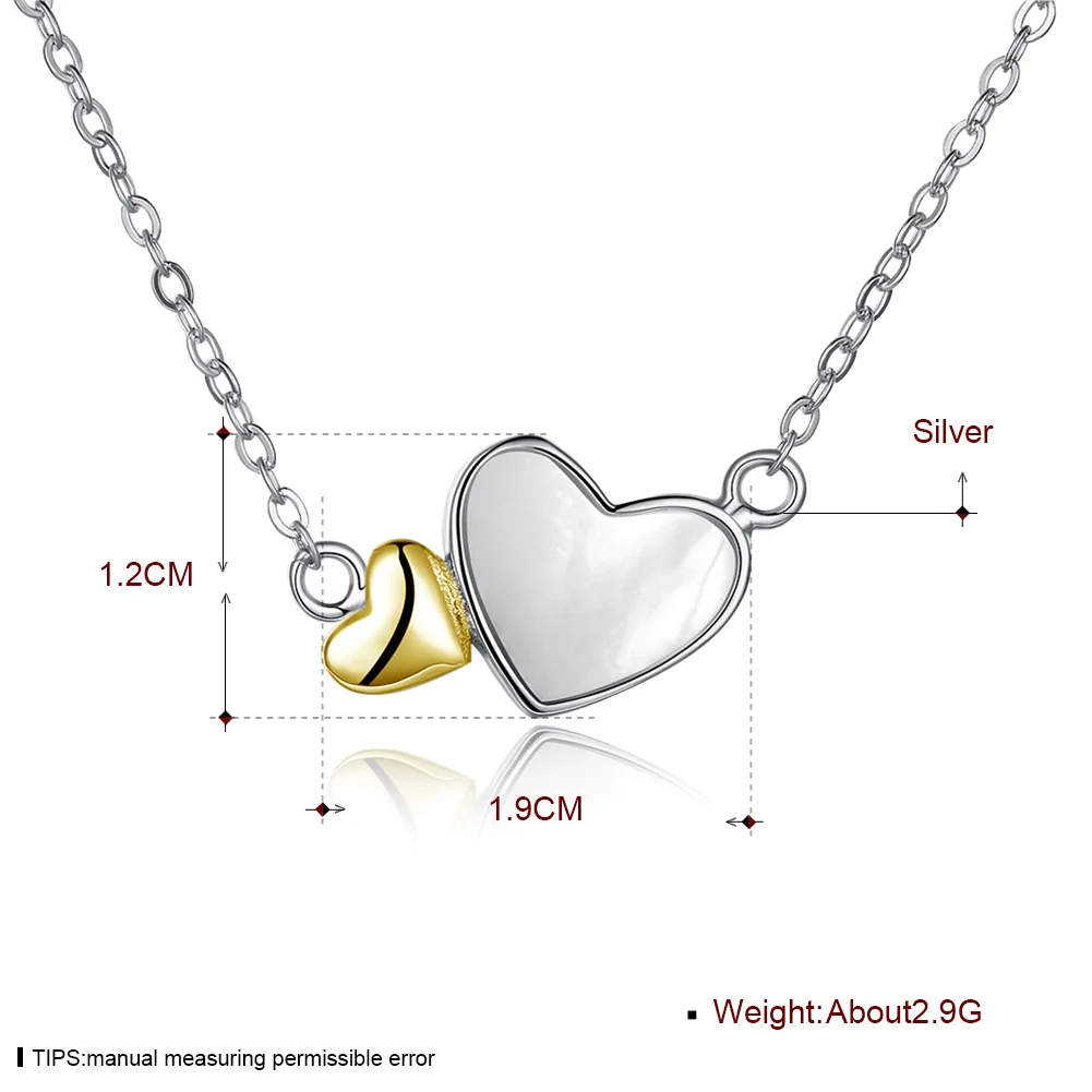 White And Gold Plated Heart Shape Silver Chains Necklace With Vergoldeter Schmuck