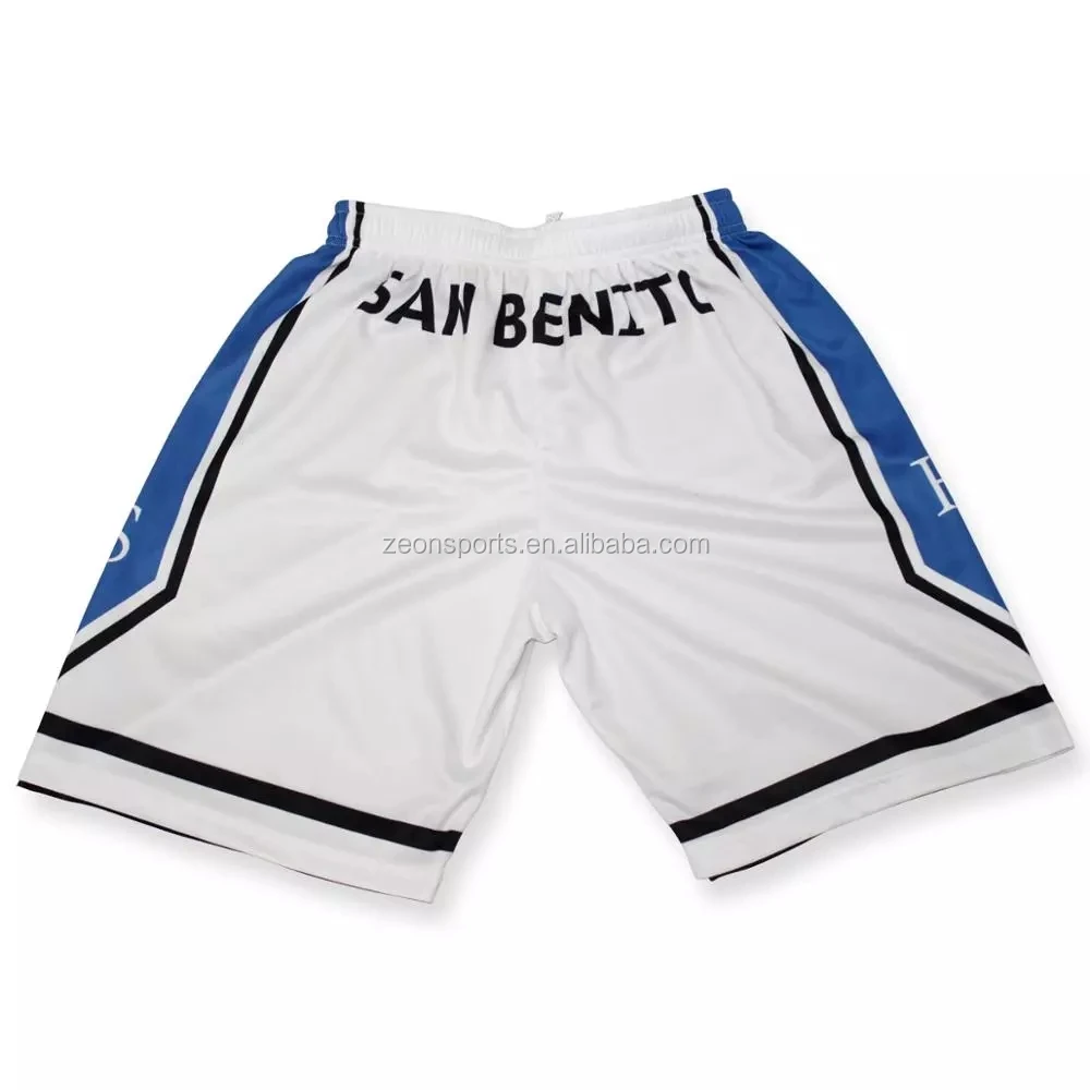Customized White And Blue Design Reversible Basketball Shorts Wholesale