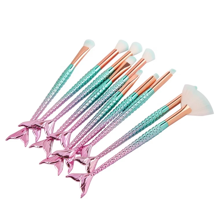 

10 Pcs colorful mermaid makeup brush for girls, Customized color
