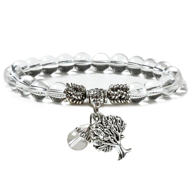 

F122 Best seller fashion clear natural transparent stone healing symbol bracelet tree of life charms bracelet, Natural color