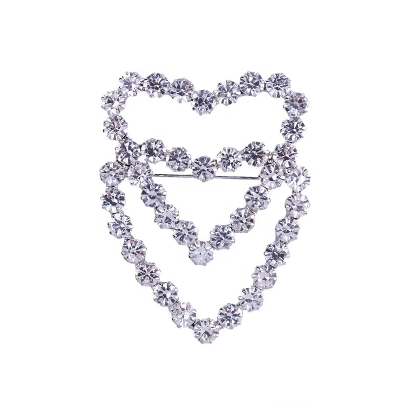 

B1002 jewelry custom heart shaped new design tassel brooch bridal rhinestone silver plated brooch