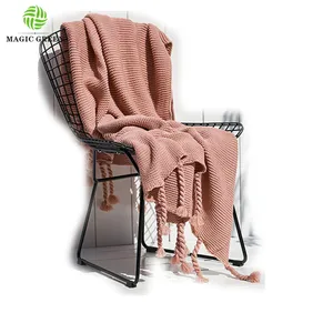 in stock zero defect 50DA24-1 100% acrylic  ladder knit luxury fringe plaid throw blanket