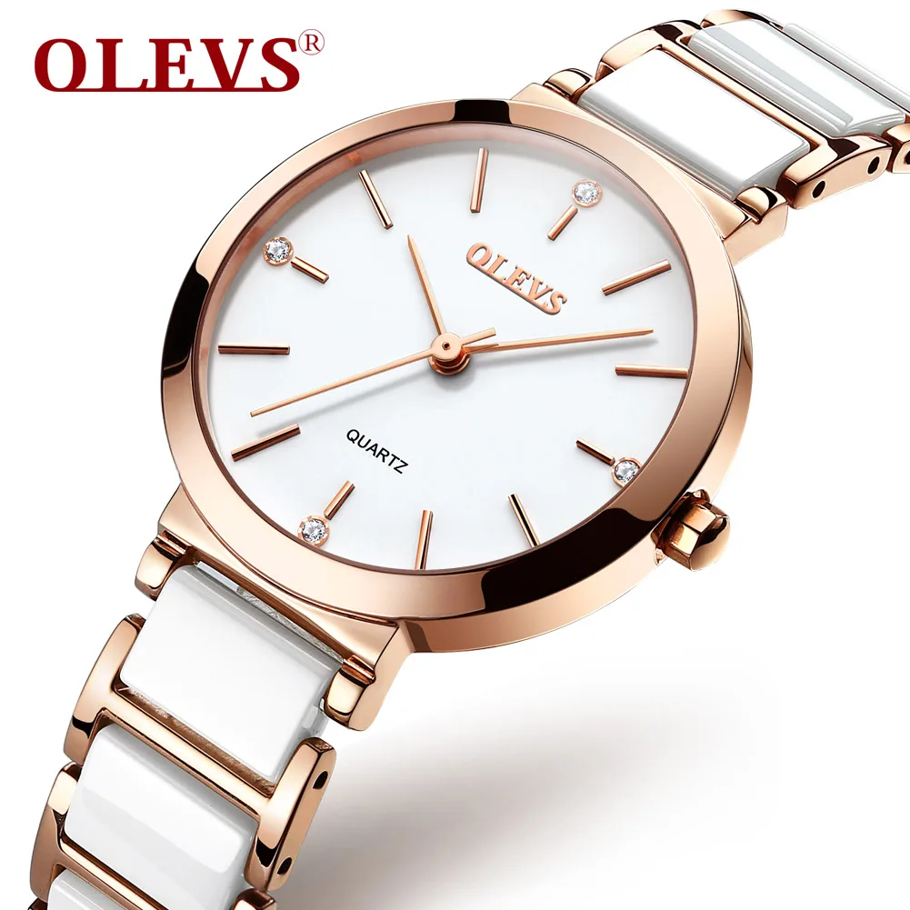 

2020 OLEVS Brand 5877 Japan movement Fashionable Business Watch Ladies waterproof Ceramic Women's Watches Quartz Wrist Watch, 2 colors