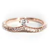 14K Elegant V-Shape CZ Crystal Pave Ring - Rose Gold White Gold Plated