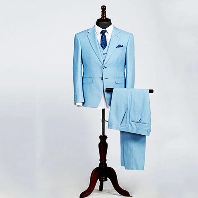 

Eco-friendly fashion design business bespoke tails office man suit, Sky blue