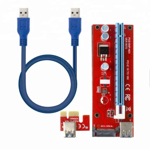 

Factory OEM PCI-E 1X To 16X Riser Card VER 007S For Bitcoin Mining BTC Graphics Card with USB 3.0 Cable, Red