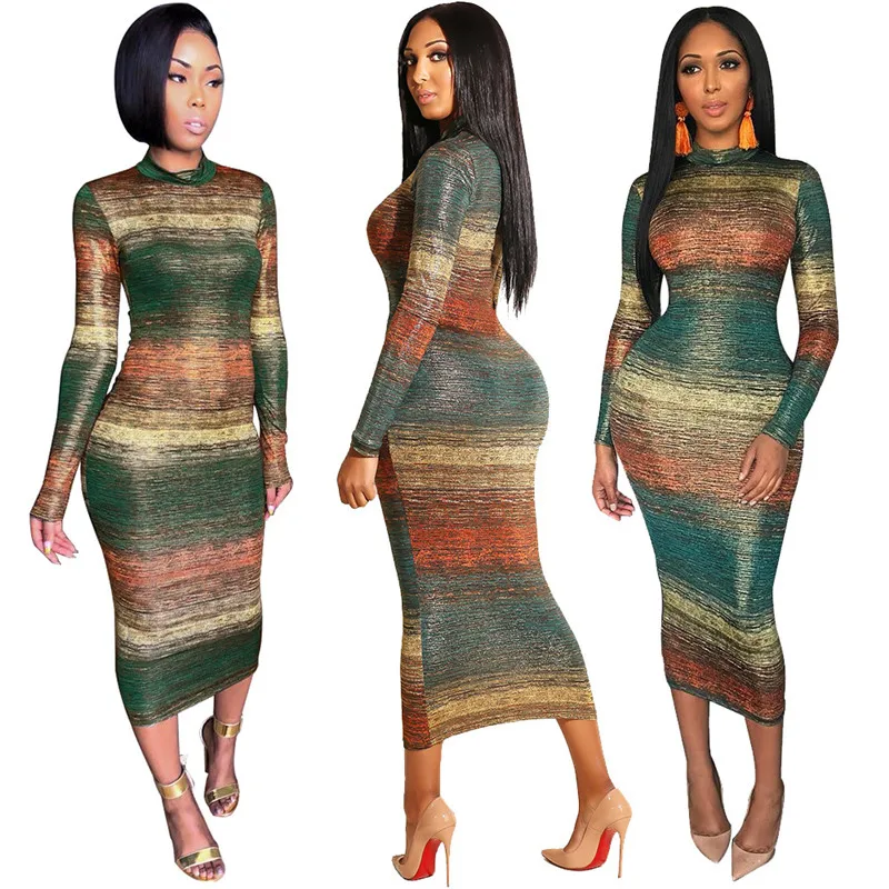 Yq365 Autumn Winter Apparel New Fashion Casual Collar Stripe Gradual Sleeve Dress One Piece Dress Women Dresses Buy Women Stripe Dress Stripe Women Dress Stripe Dress Product On Alibaba Com