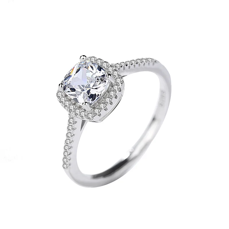 

Simple design 925 sterling silver zircon big square stone wedding women rings