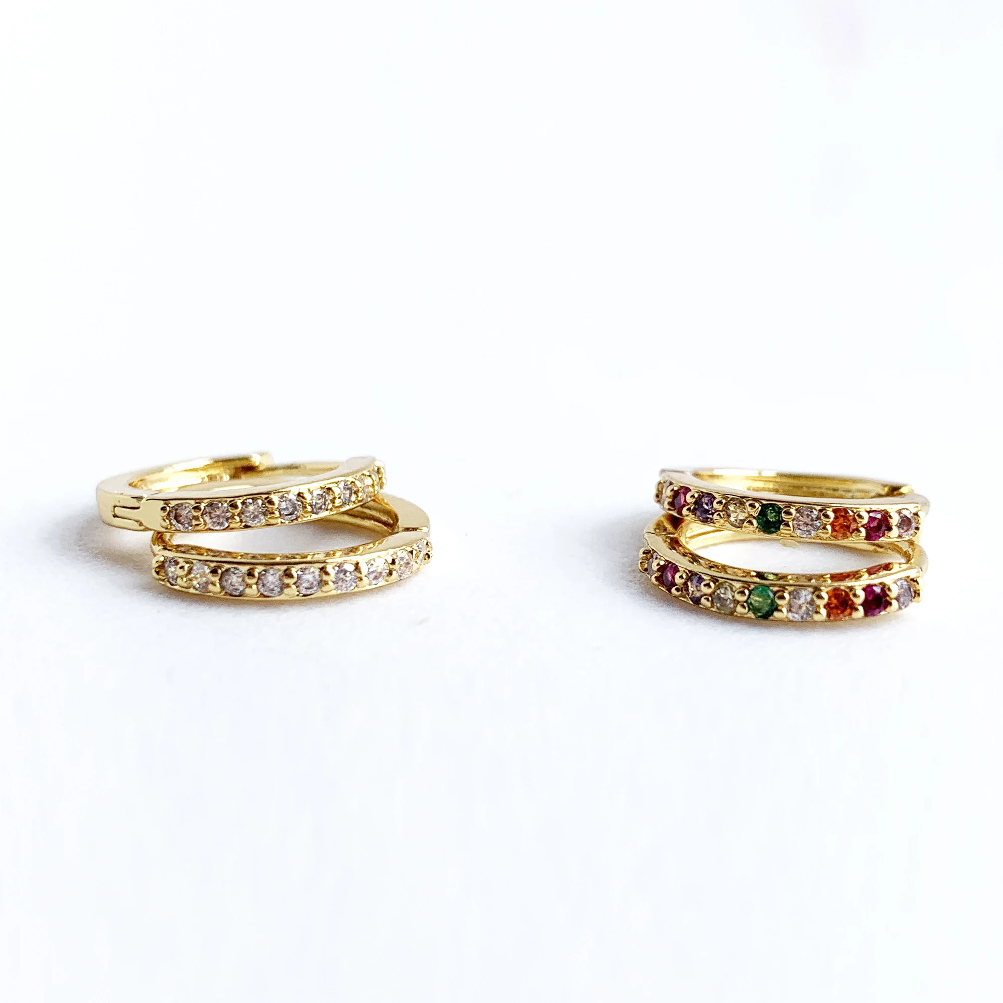 2019 fashion 18k gold plated rainbow zircon funky self dainty self piercing hoop huggie earrings for women and girls