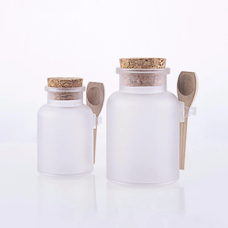 Wholesale Frost Abs Plastic Bath Salt Container Jars With Wood Spoon