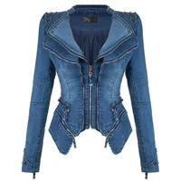 

custom slim woman coat cowboy lady jacket shrug rivet zipper stitching motorcycle locomotive denim jacket women