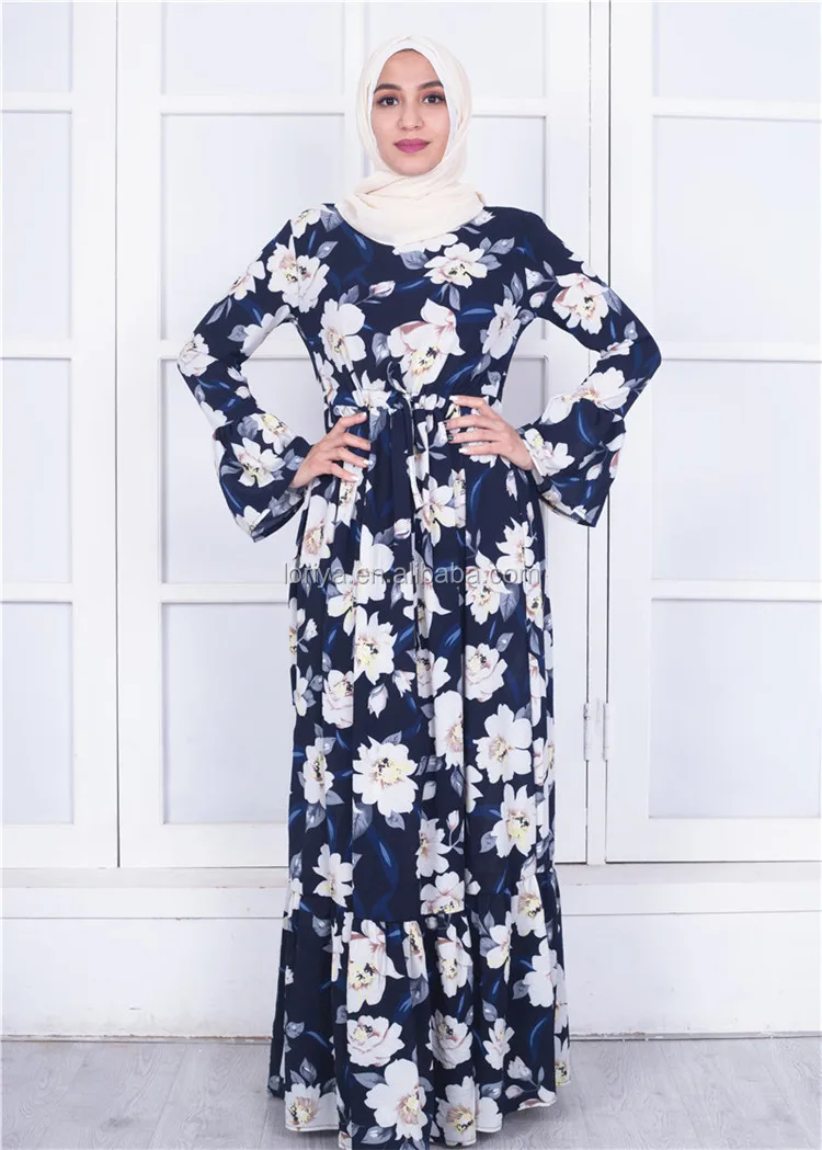 Popular Excellent Quality Maxi Dress Blue Floral Islamic Ladies Wearing ...