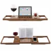 Wholesale Bamboo Extendable Bathtub Rack Bathroom Shower Bath Tub Tray Organizer Caddy for Holding Book IPad