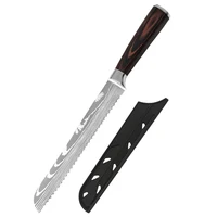 

Hot Selling Laser Damascus Pattern High Carbon Steel 8 Inch Cake Serrated Blade Bread Knife