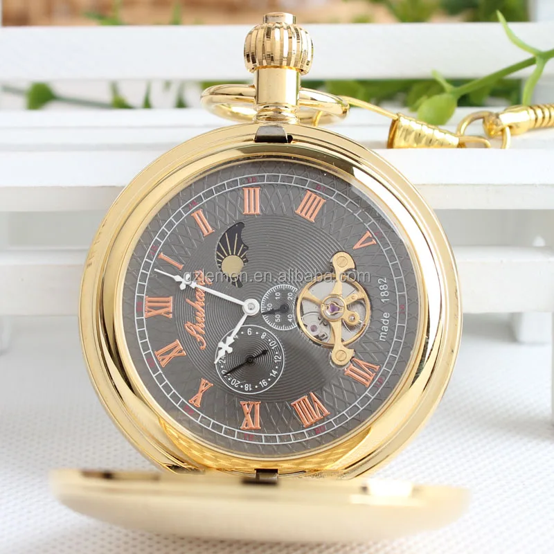 

China Factory Brass Tourbillon Mechanical Pocket Watches Skeleton Watch Men