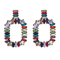 

Online Shop Crystal Glass Earring Rainbow Multi Color Loop Circle Baguette Metal Earrings 2019