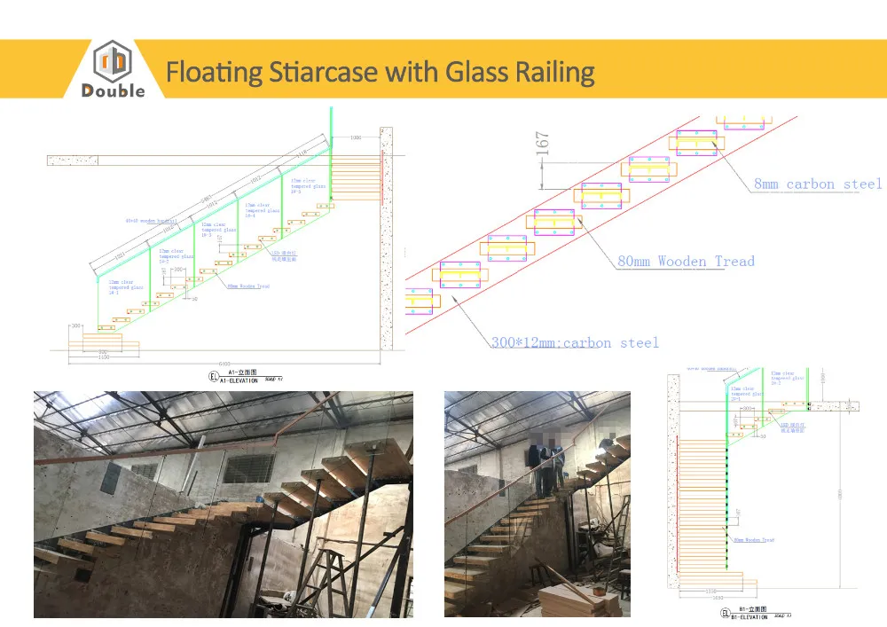 Modern and invisible stringer high quality timber with LED floating staircase from Foshan stairs factory factory