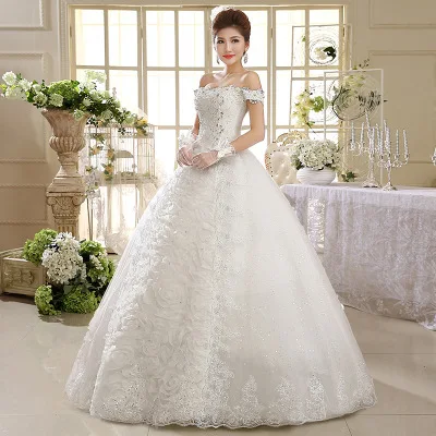 

Q004 In Stock Wholesaler Price Shinny sequins Cheap wedding party dress Appliqued Rose Flower Beaded wedding dress bridal gown, White as pc