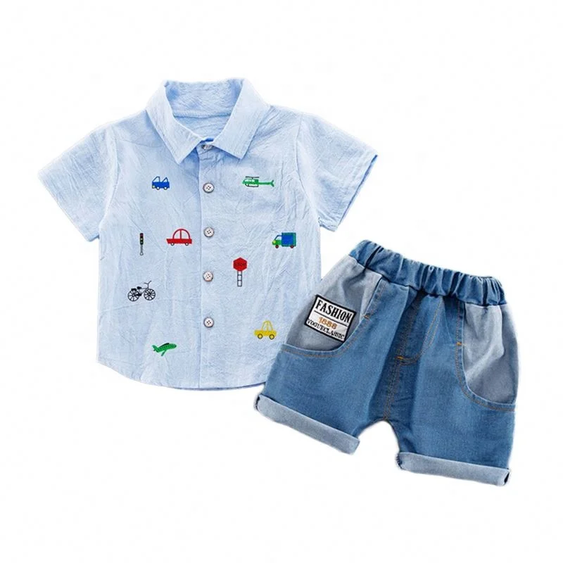 

Elegant Custom Cotton Strips Overalls Kids Clothes Elegant Baby Boys Matching Clothing Sets, White/blue