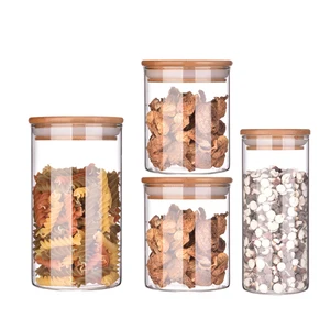 Image of hand made high quality decorative storage glass jar straight sided glass jar bamboo lid