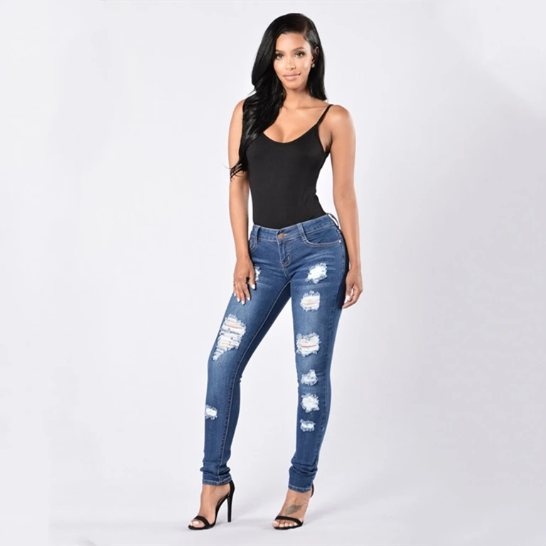 

2019 Hot Sale Summer Women Denim Pants Scratched Hole Sexy Jeans, Blue