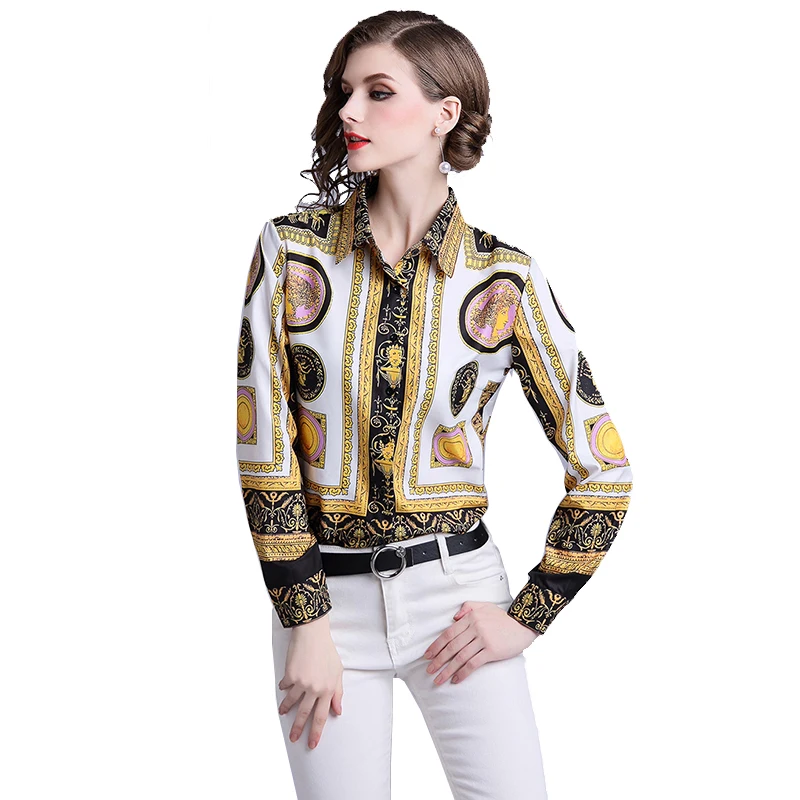 

English Style Fashion Printed Long Sleeve Blouse Top Shirt Women