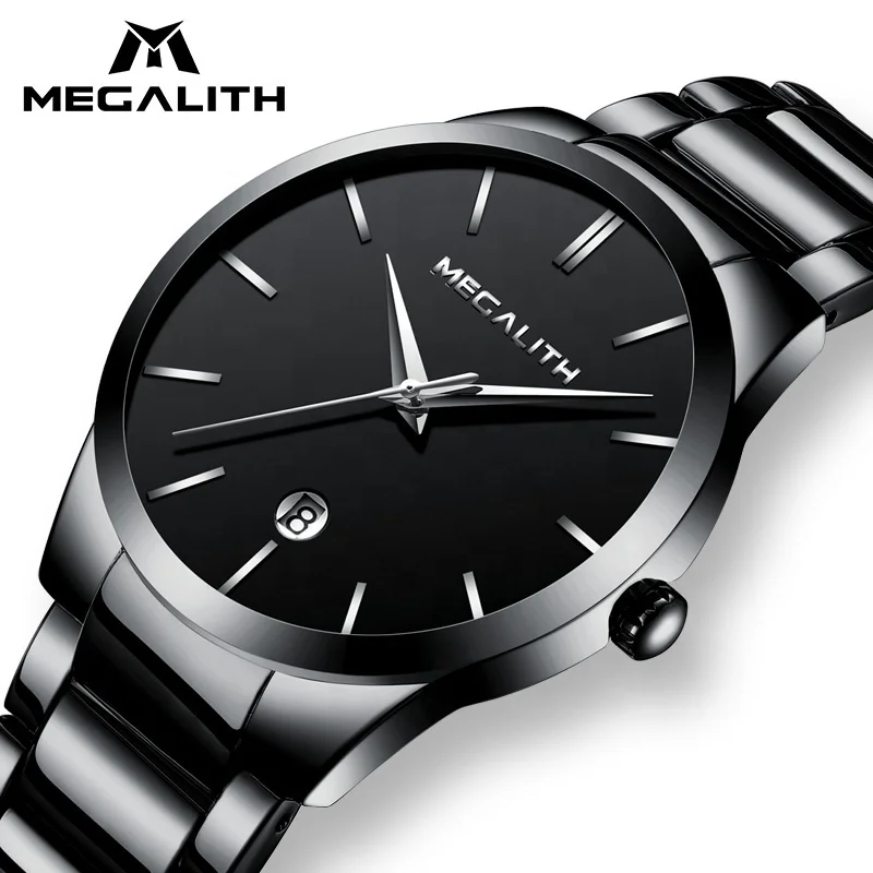 

MEGALITH men fashion/sport/quartz clock top brand high quality luxury calendar classical black wristwatch Relogio Masculino