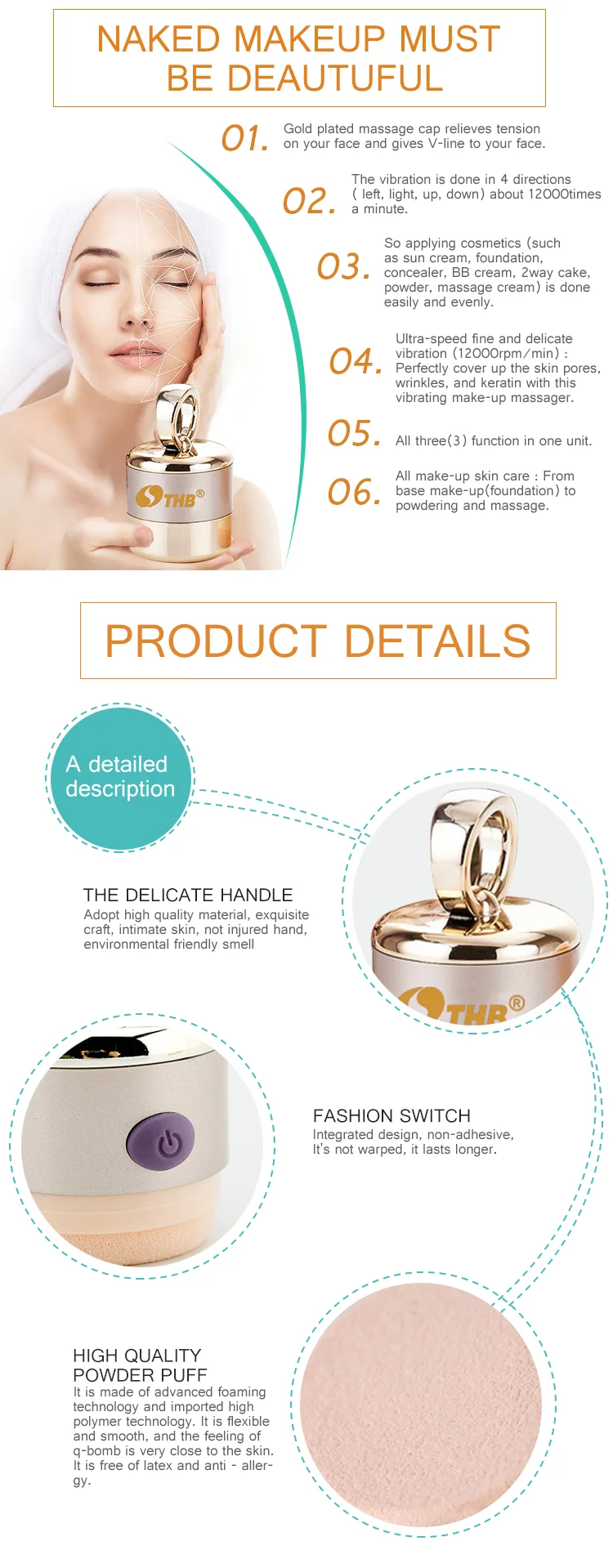 OEM Wholesale Mini Cosmetic Foundation Makeup Electric Vibration Powder Puff