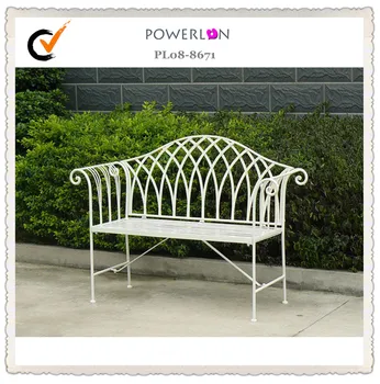 White Folding Metal Garden Bench Wrought Iron High Quality Garden