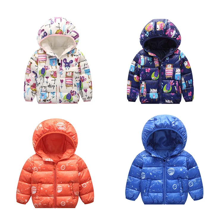 

Infant baby girls winter cotton-padded jacket thicken hooded printed coat Children's unisex kids outerwear short down coat, Picture