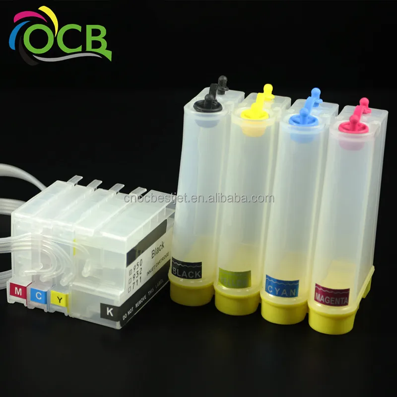 OCBESTJET Empty CISS with Compatible Permanent Chips for HP 711 Printer Bulk Ink Cartridge System for HP T120 T520 Printer Chip