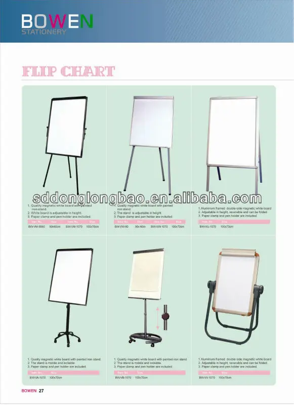 
Office flip board with easels mobile magnetic surface adjustable height whiteboard with stand BW-VA 