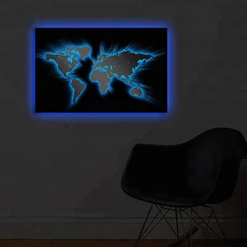 New Led Art World Map Wall Picture Led Canvas Print Wall Decor