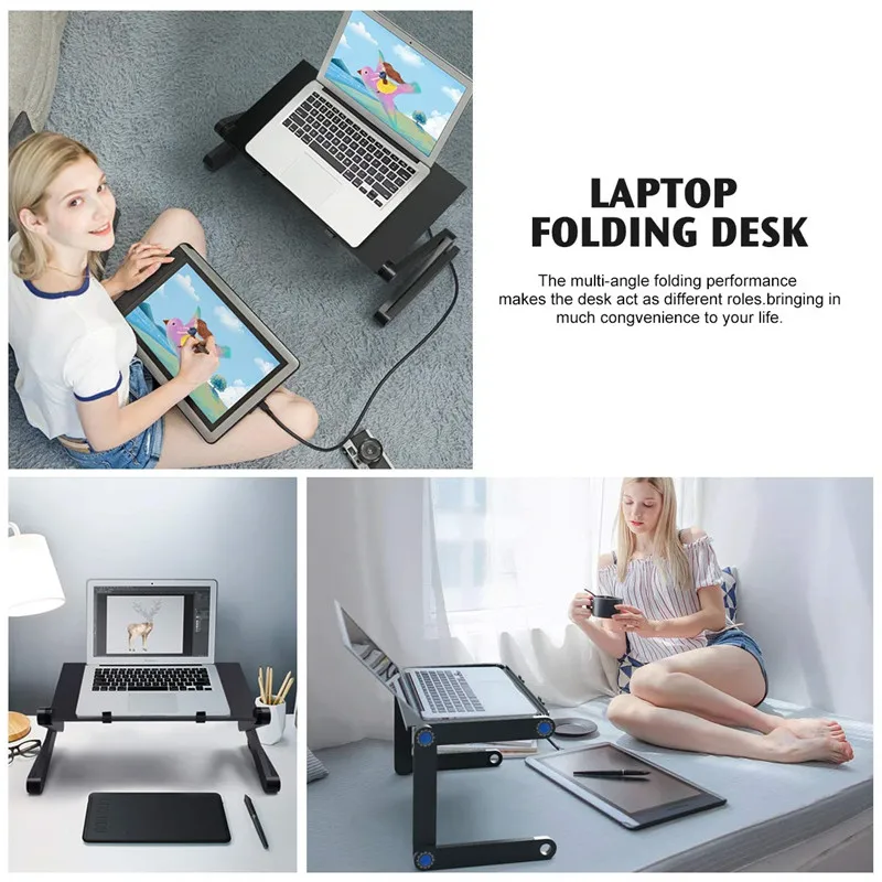 
Cornmi Laptop Folding Table Stand Aluminum Desk Riser With Large Cooling Fan And Mouse Pad Side Portable Adjustable 