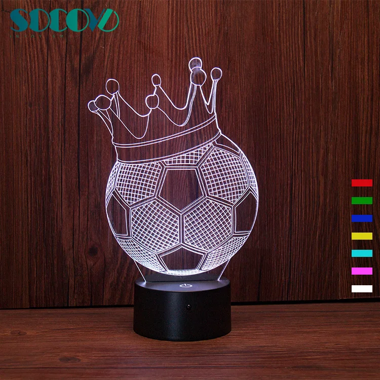 SC3D-038 Crown Football 3D Illusion LED Soccer USB Lamp Night Light 7 Color Changing Custom Soccer Fans Gifts