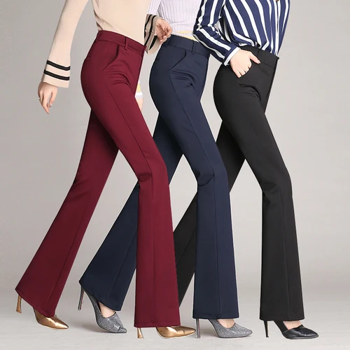 

High waist woman trouser fabric with pockets office formal pants Leg Slacks for middle aged ladies
